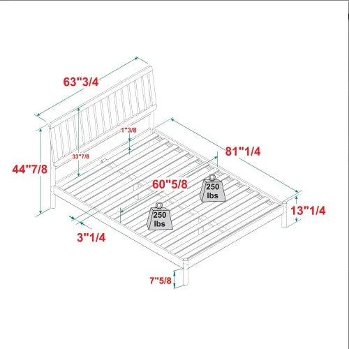 Mid-Century Modern Solid Wood Queen Spindle Bed Natural Pine My Store