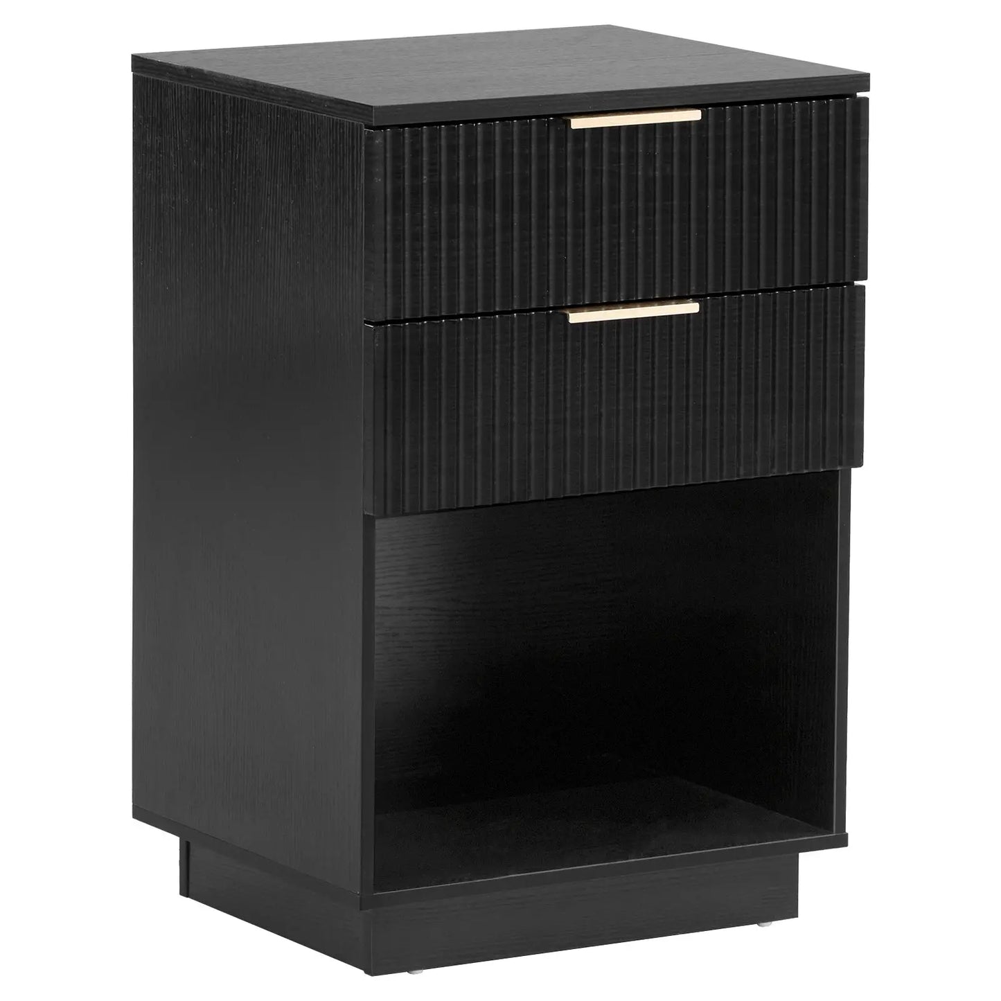 Black P2 Density Board, Wave Pattern Drawer Surface, 2 Drawer Bedside Cabinet 1pc My Store