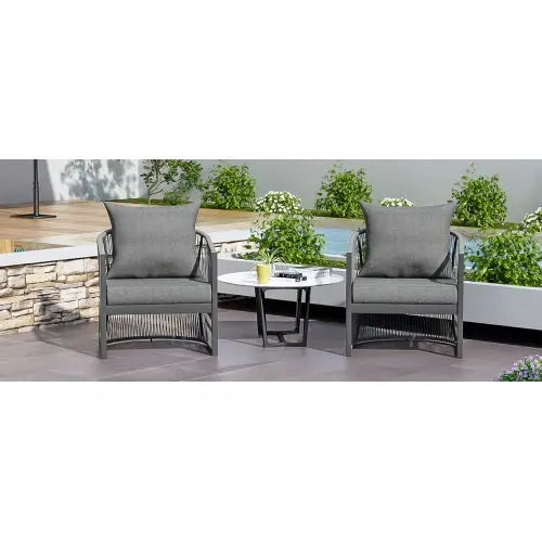 Set Of 2 Modern Gray Curved Aluminum Lounge Chair With Stylish Rope-Weave Design And Cushioned Comfort, Perfect For Outdoor Living My Store