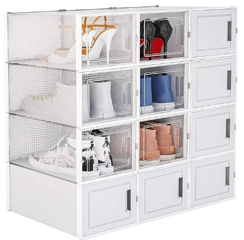 12 Pack Clear White Stackable Storage Shoe Box Inkedjoy
