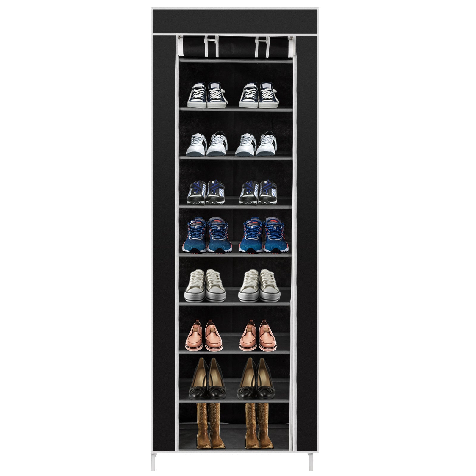 10-layer 9-panel Non-woven Shoe Cabinet Black Inkedjoy