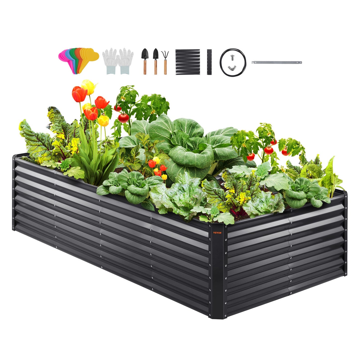 Galvanized Raised Garden Bed Planter Box 94.5x47.2x23.6inch Flower Vegetable Inkedjoy