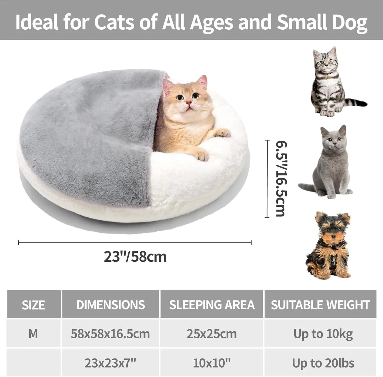 MEWOOFUN Enclosed Cat Bed Cave - Washable Pet Bed With Blanket & Non-Slip Base For Cats & Small Dogs 22'' X 22'', White My Store