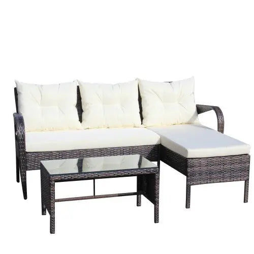 Outdoor Patio Furniture Sets 3 Piece Conversation Set Wicker Ratten Sectional Sofa With Seat CushionsBeige Cushion My Store