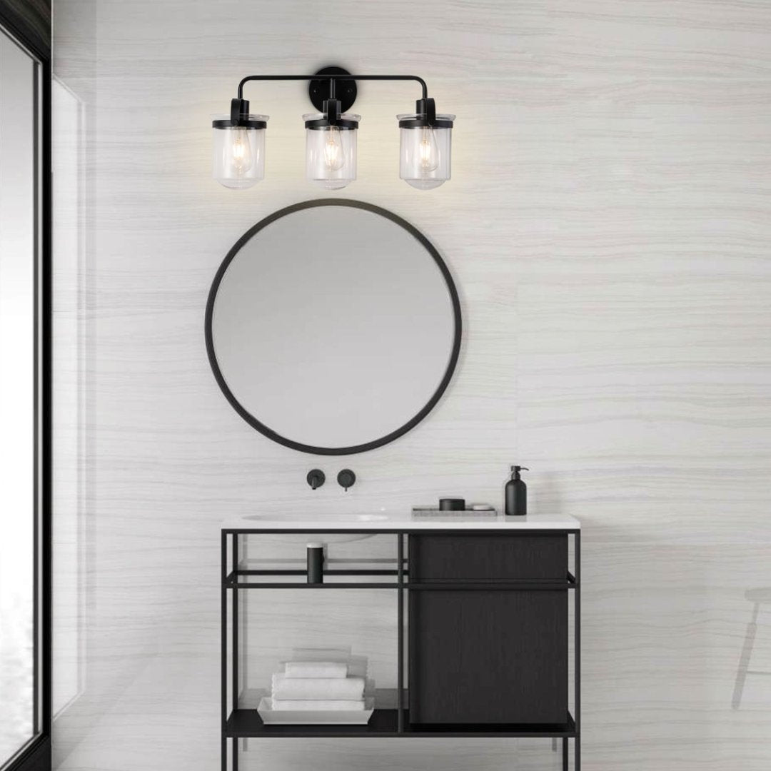 3-Light With Clear Glass Shade,Modern Sconce- Black My Store