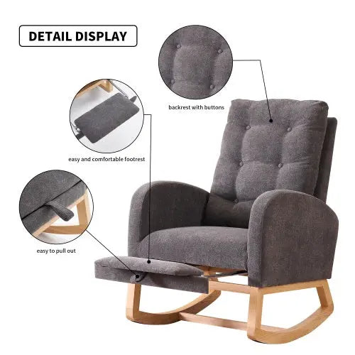 Accent Rocking Chair With Footrest High Back Rubber Wood My Store