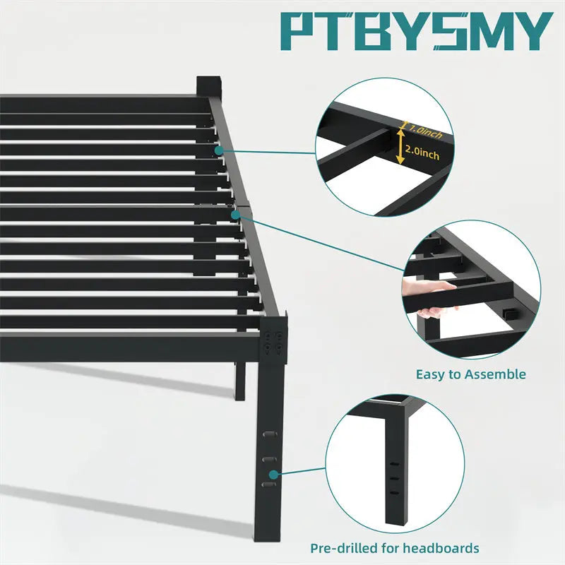 Classic Iron Bed Frame Mattress Under Bed Storage No Box Spring Needed Queen-Black My Store