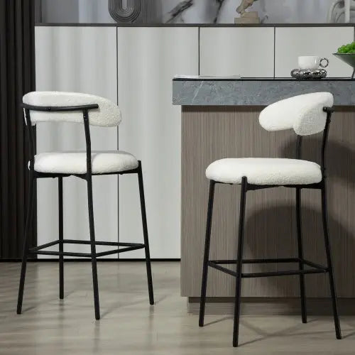 26 Counter Height Bar Stools Teddy Fabric Cover Kitchen Island Counter Bar Stool With Black Powder Coating Base And Footrest My Store