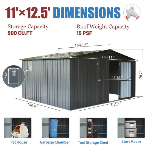 Storage Shed 11 X 12.5 With Galvanized Steel Frame Windows -Gray Inkedjoy
