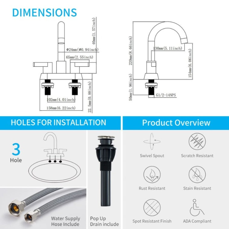 Bathroom Faucet 2 Handle Brushed Nickel My Store