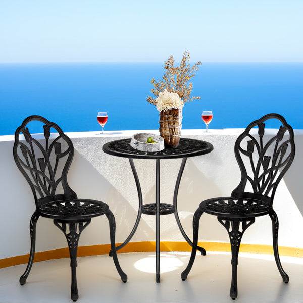 2pcs Single Chairs And 1pc Round Table Tulip Shaped Black Casting Set Inkedjoy