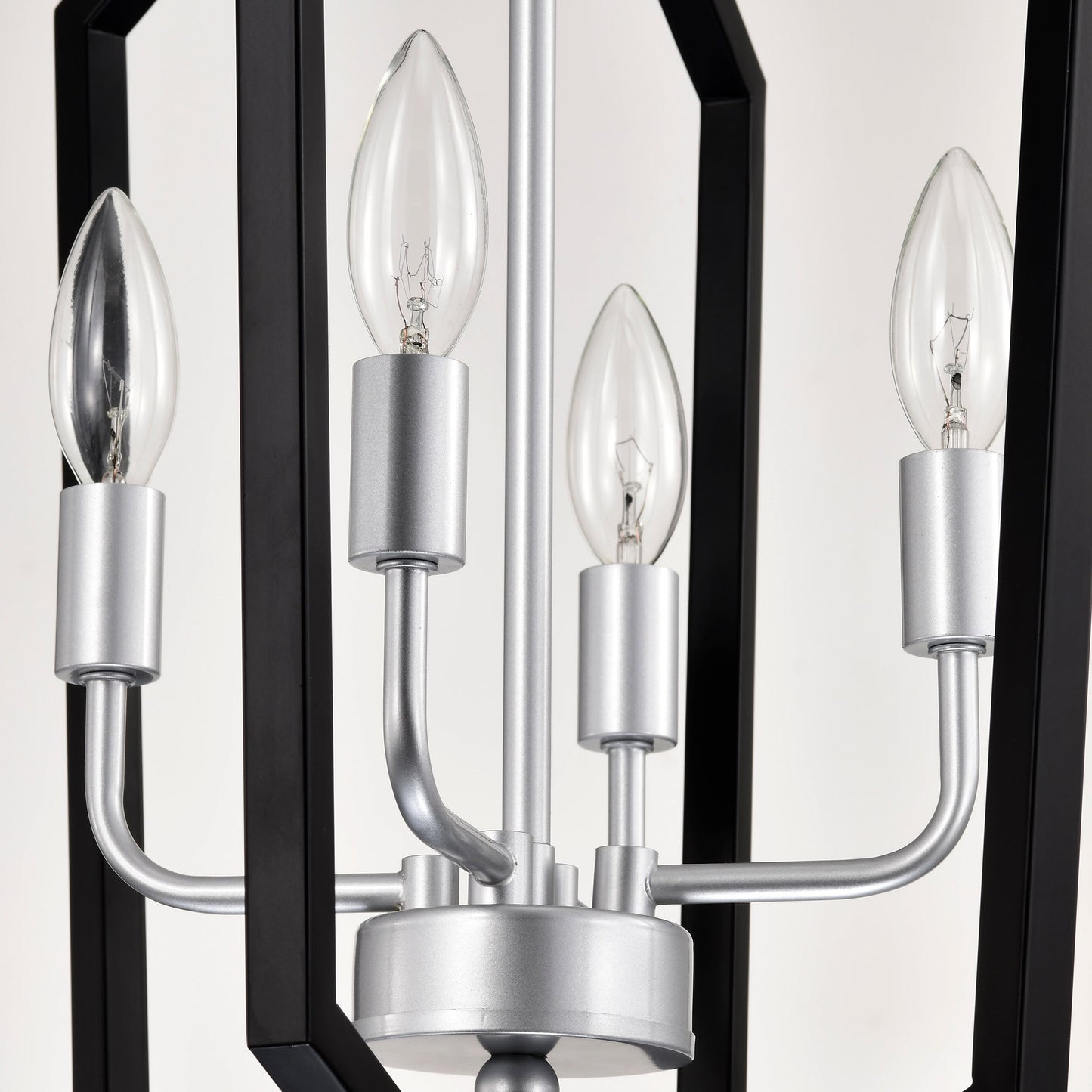 4-Light Farmhouse Kitchen Chandeliers, Matte Black And Sliver Vintage Rustic Cage Light Fixture Inkedjoy