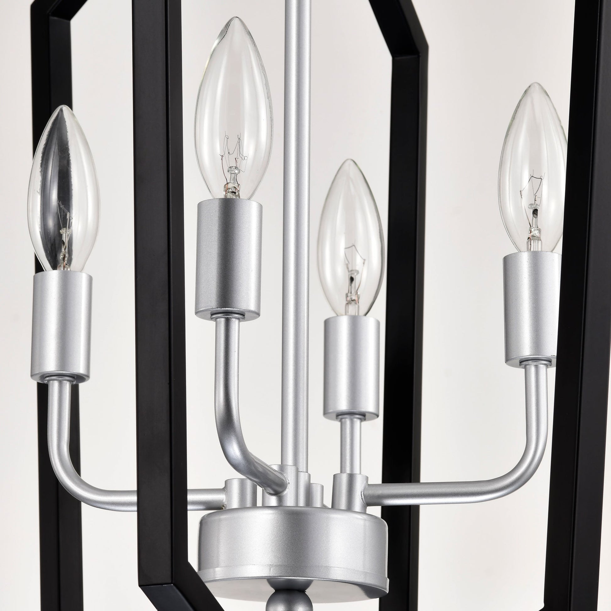 4-Light Farmhouse Kitchen Chandeliers, Matte Black And Sliver Vintage Rustic Cage Light Fixture Inkedjoy