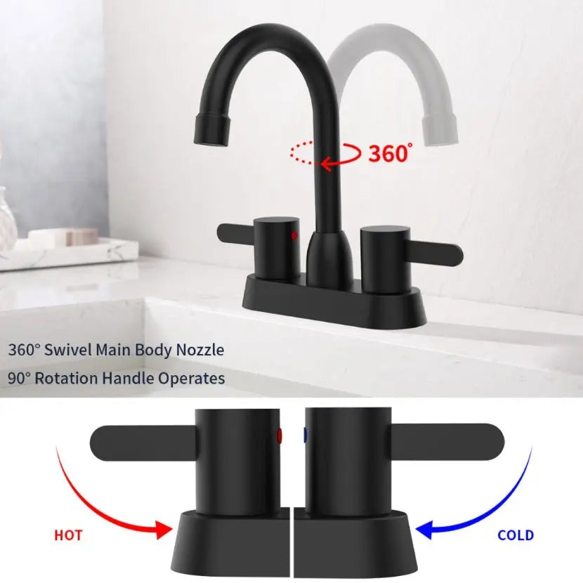 2 Handles Bathroom Sink Faucet- Matte Black Ohberri