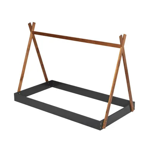 Twin Size Tent Floor Bed With Triangle Structure, Black Brown My Store