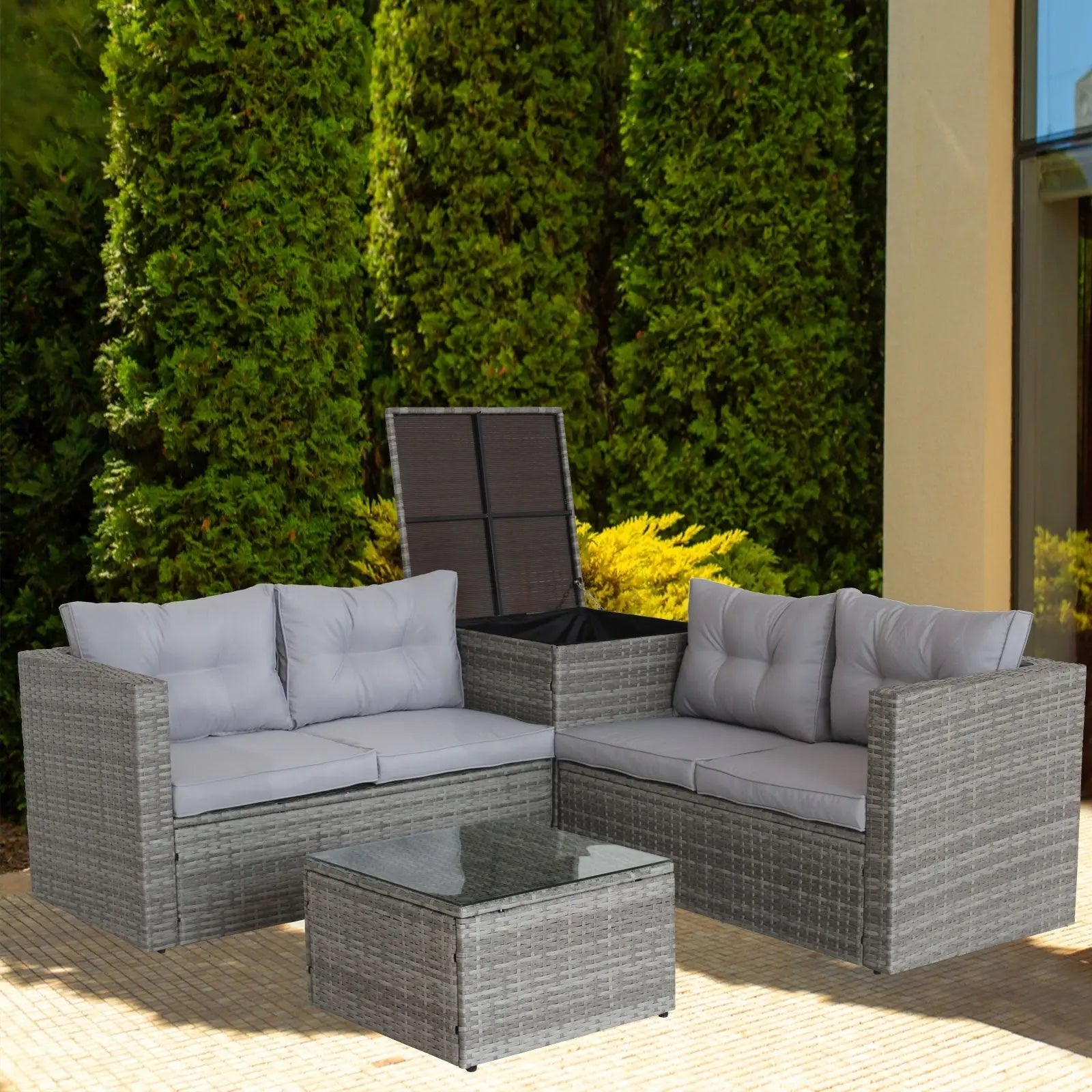 4Pc Patio Sectional Wicker Rattan Sofa Set W  Storage Box Grey My Store