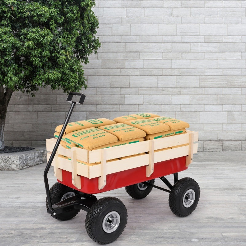 Iron Wood Garden Cart With Four Wheels Inkedjoy