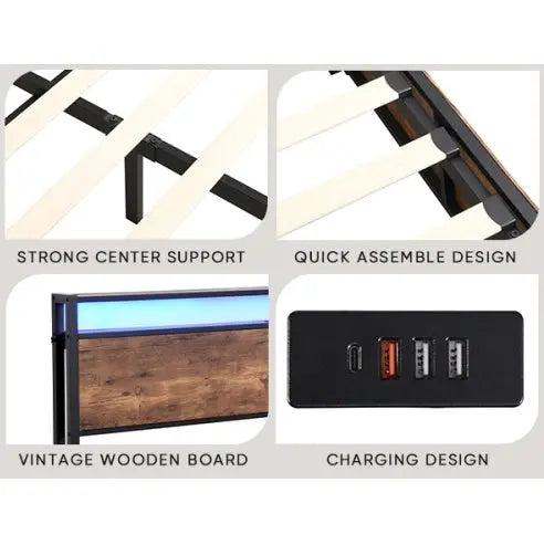 Wooden Platform Bed Frame With Lifting And Charging Station My Store