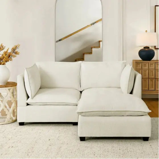 Sectional With Ottoman- Beige White My Store