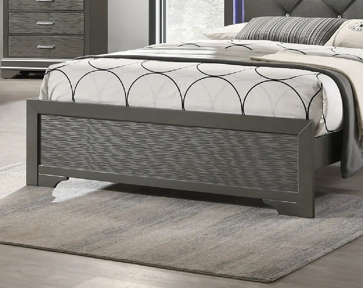 Dark Gray Faux Leather Tufted Headboard 1pc Queen Size Bed W LED Bedroom -Grey My Store