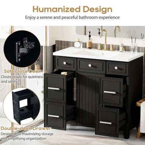 Vanity Cabinet With Sink Top Combo Set  And 3 Drawers- Black Ohberri