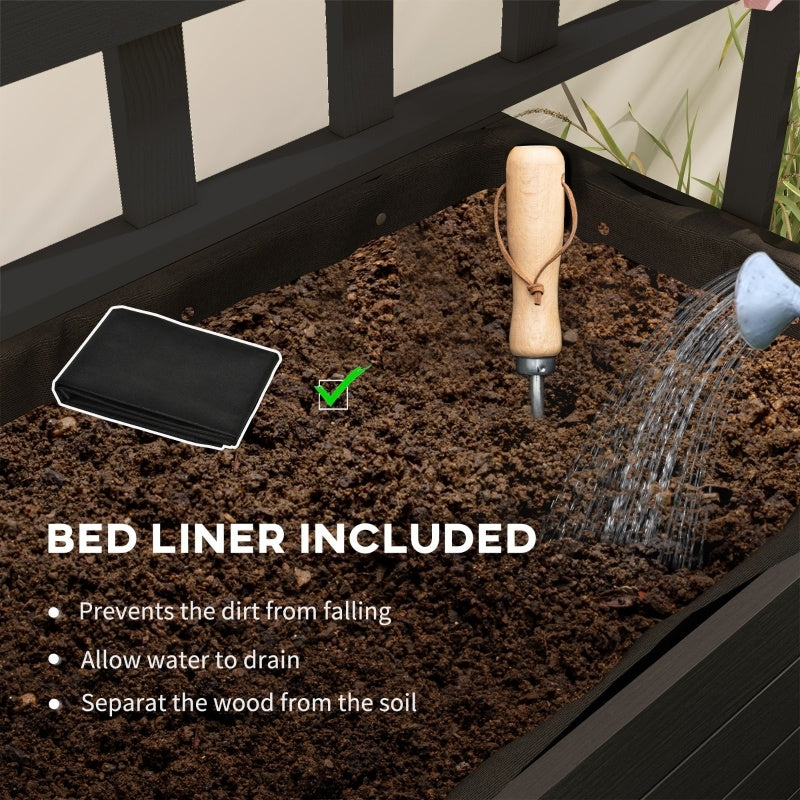 Raised Garden Bed With Trellis And Wheels, Outdoor Planter Wooden Inkedjoy