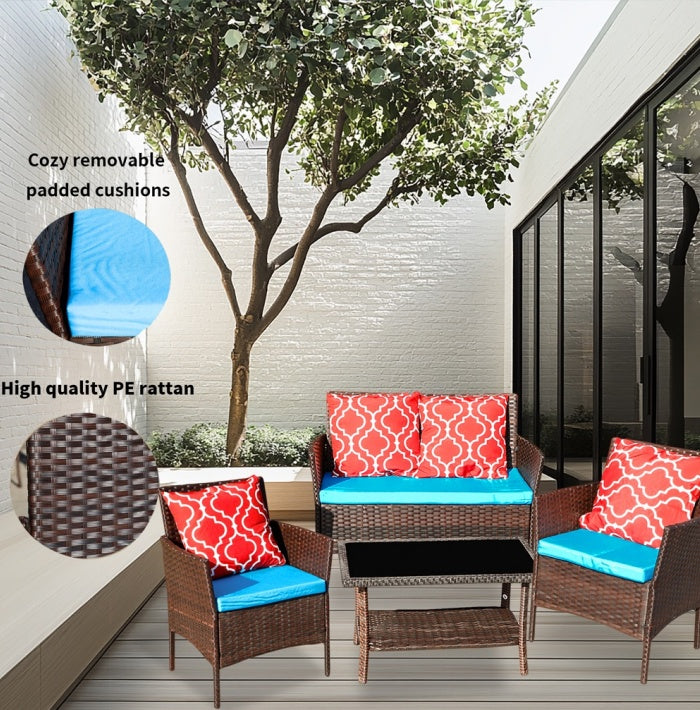 Outdoor Recreation, Courtyard Garden, Rattan Table And Chair Combination Inkedjoy