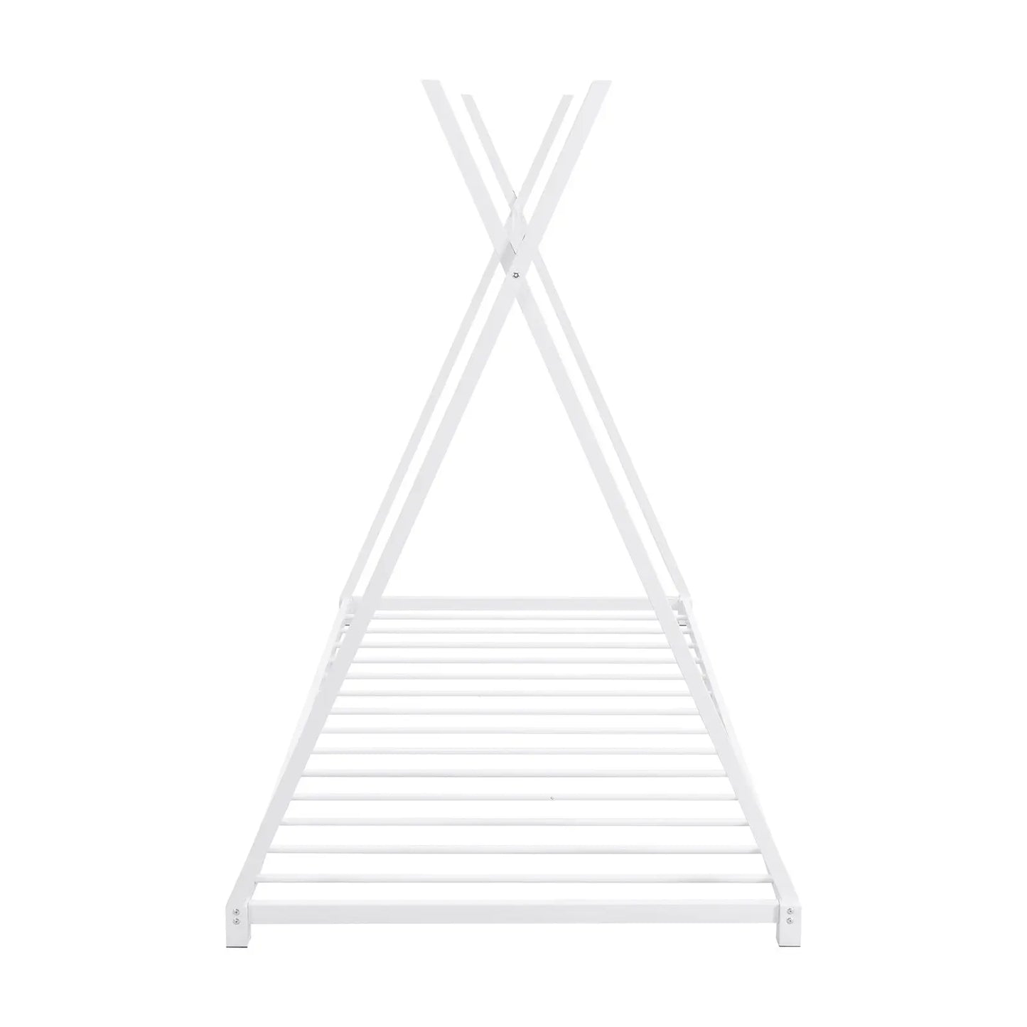 Metal Twin Size House Platform Bed With Triangle Structure, White My Store