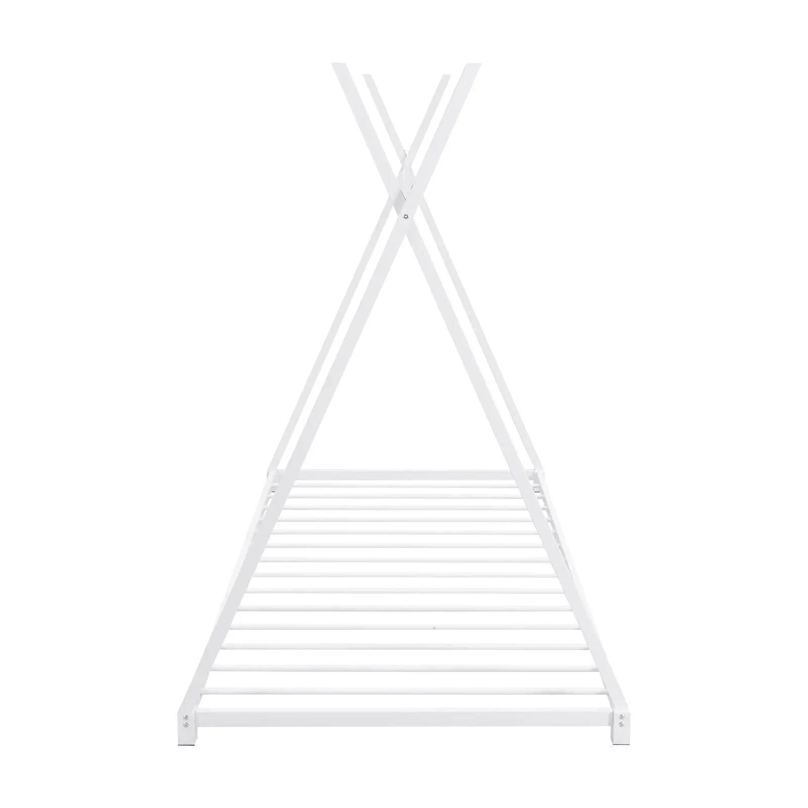 Metal Twin Size House Platform Bed With Triangle Structure, White My Store