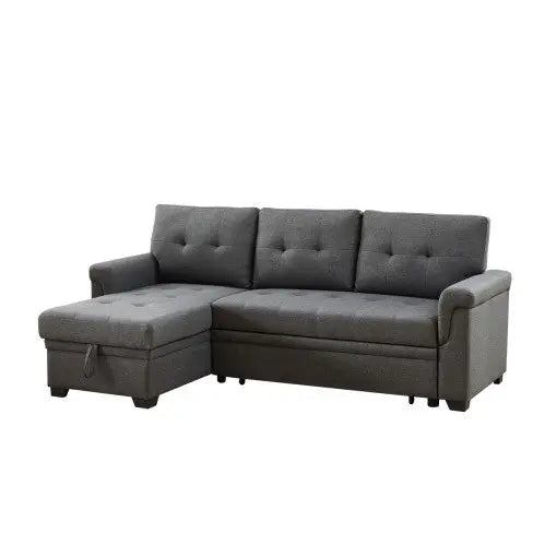Dark Gray Linen Reversible Sleeper Sectional Sofa With Storage Chaise My Store