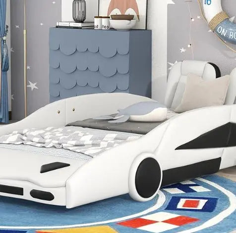 Double Race Platform Bed With Wheels, White My Store