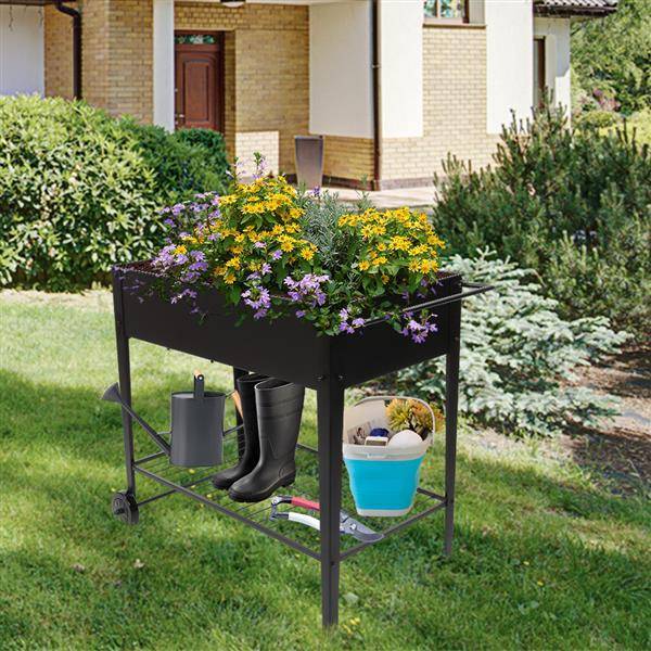 Mobile Metal Raised Garden Bed Cart With Legs Inkedjoy
