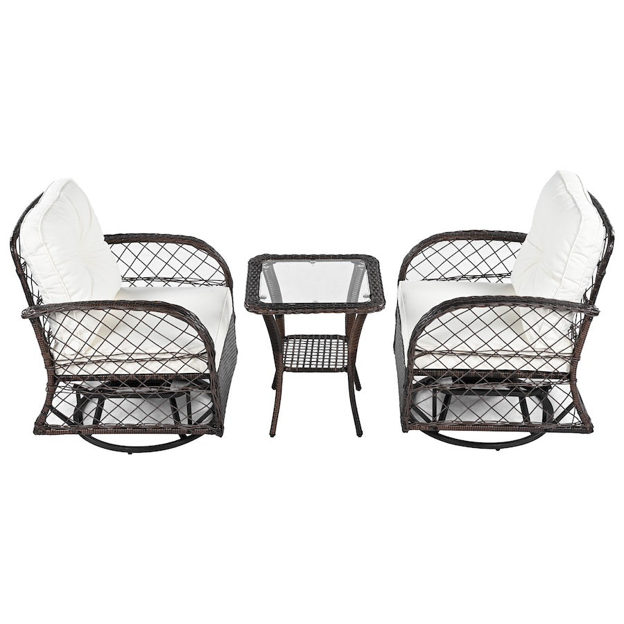 3-piece Outdoor Chair&Table Set Chat Set 2-person Rattan Seating Group Inkedjoy