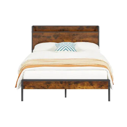 Bed Frame With Charging Station Full Size, Rustic Brown My Store
