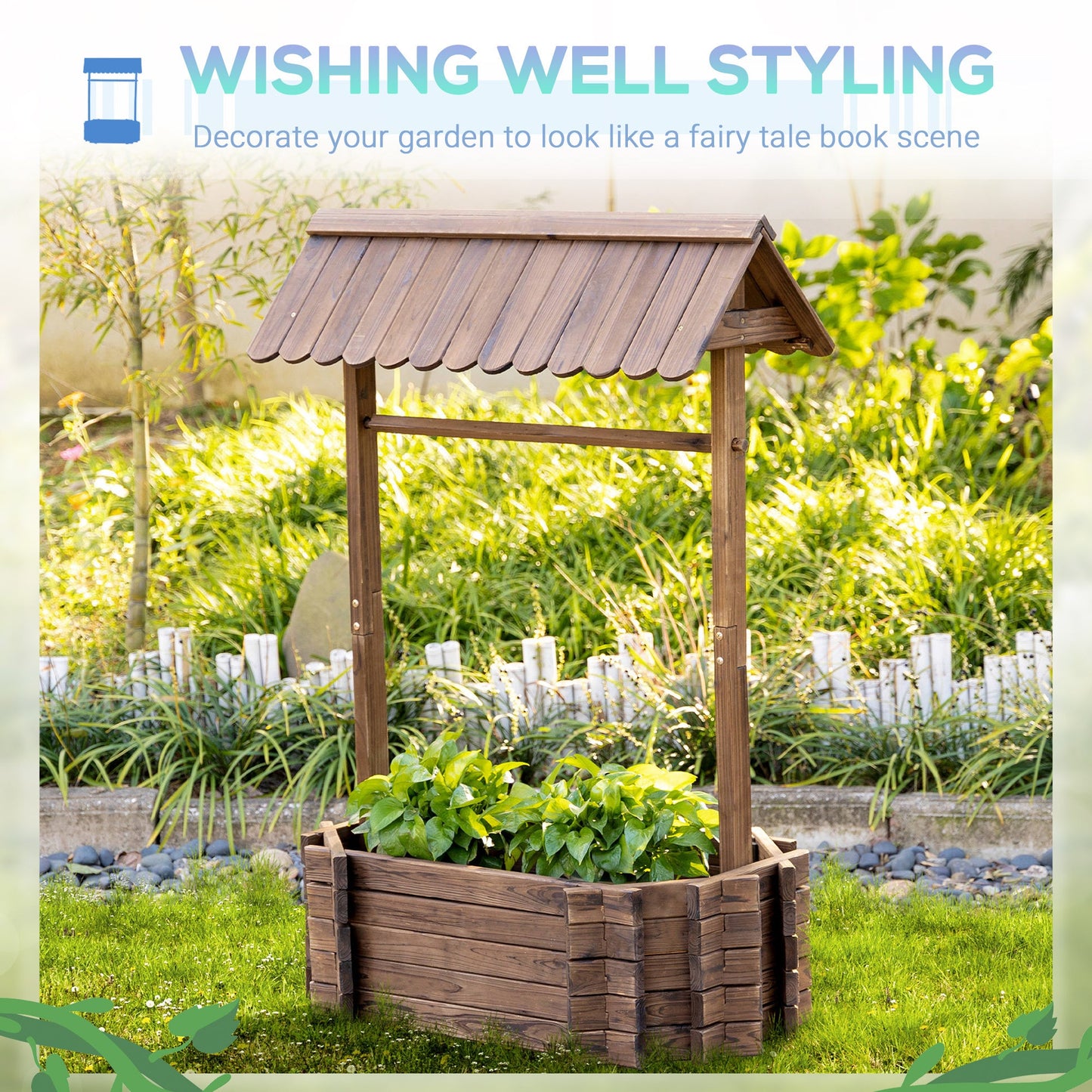 Wishing Well Planter, Wooden Raised Garden Bed Inkedjoy