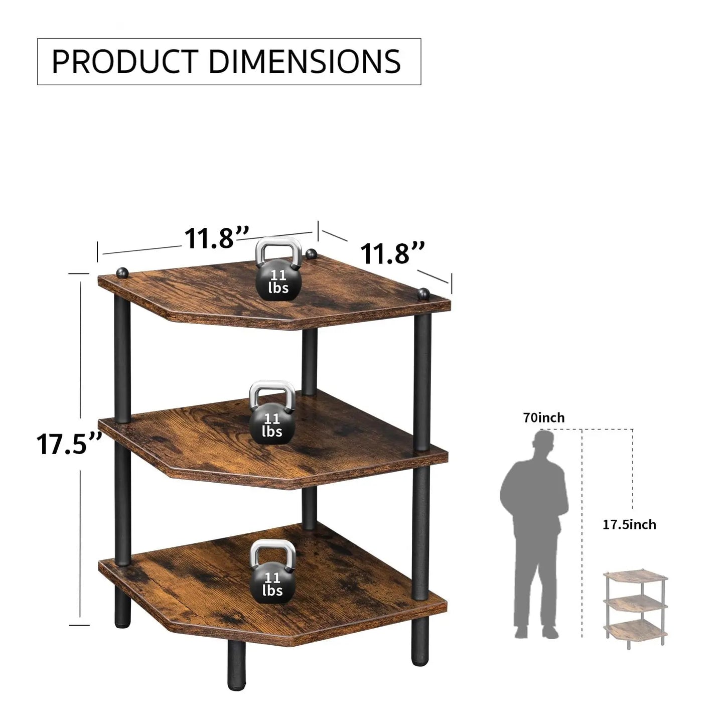 Desk Corner Shelves, Three-tier Corner Storage Shelves, Rustic Brown Shelves Suitable For Small Spaces, Suitable For Home Offices, Kitchens, Bathrooms My Store