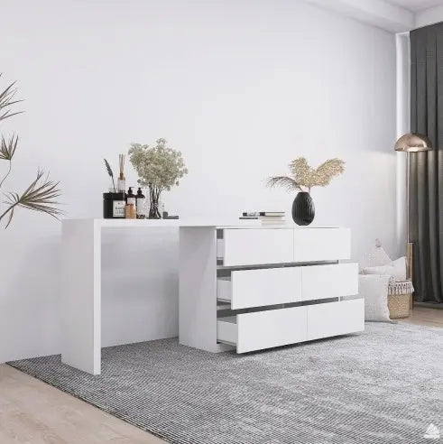 Extended Desktop 6 Drawers Chest Of Drawer Without Handle White Color Vanity My Store