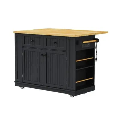 Large Kitchen Island With 2 Bar Stools, Power Outlet, Door Internal Storage Rack My Store