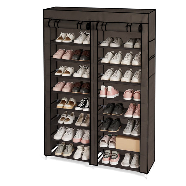 Double Row 10-ply Non-woven Shoe Cabinet- Brown Inkedjoy