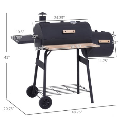 48 Steel Portable Backyard Charcoal BBQ Grill And Offset Smoker Combo With Wheels Inkedjoy