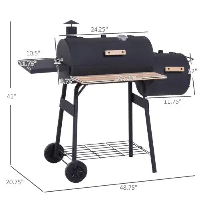 48 Steel Portable Backyard Charcoal BBQ Grill And Offset Smoker Combo With Wheels Inkedjoy