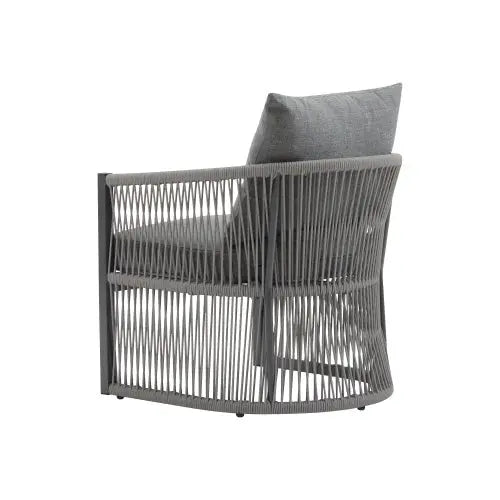 Set Of 2 Modern Gray Curved Aluminum Lounge Chair With Stylish Rope-Weave Design And Cushioned Comfort, Perfect For Outdoor Living My Store