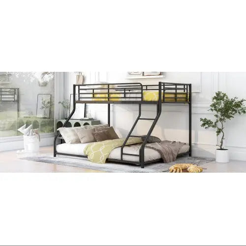 Metal Floor Bunk Bed, Twin XL Over Queen, Black My Store