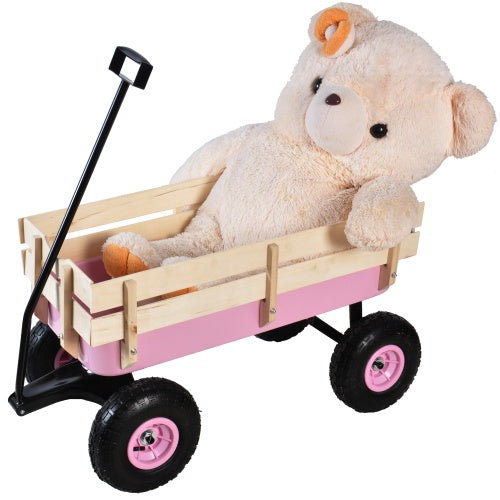 Outdoor Wagon All Terrain Pulling Wood Railing Air Tires Inkedjoy