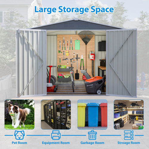 8 X 6 FT Garden Tool Storage Sheds With Metal Foundation With Floor Frame Grey My Store