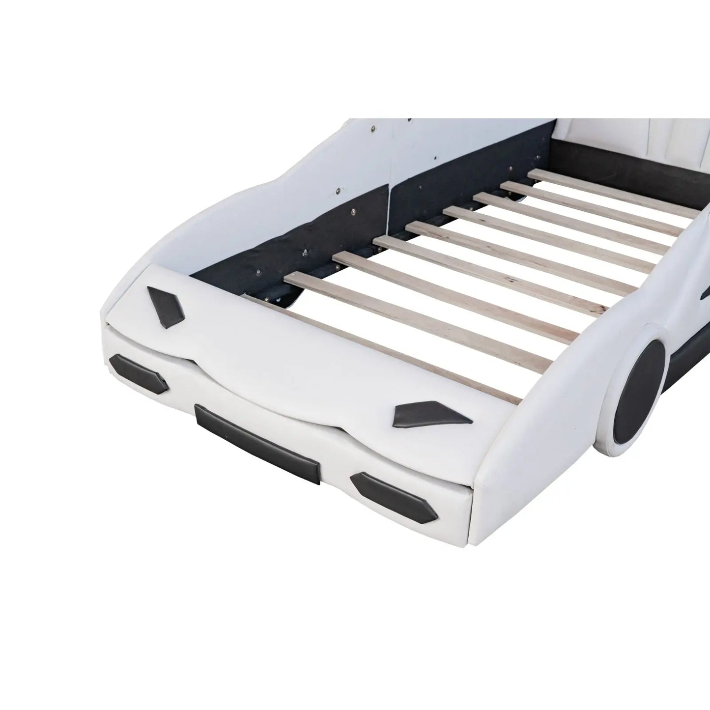 Twin Size Race Car-Shaped Platform Bed With Wheels, White My Store