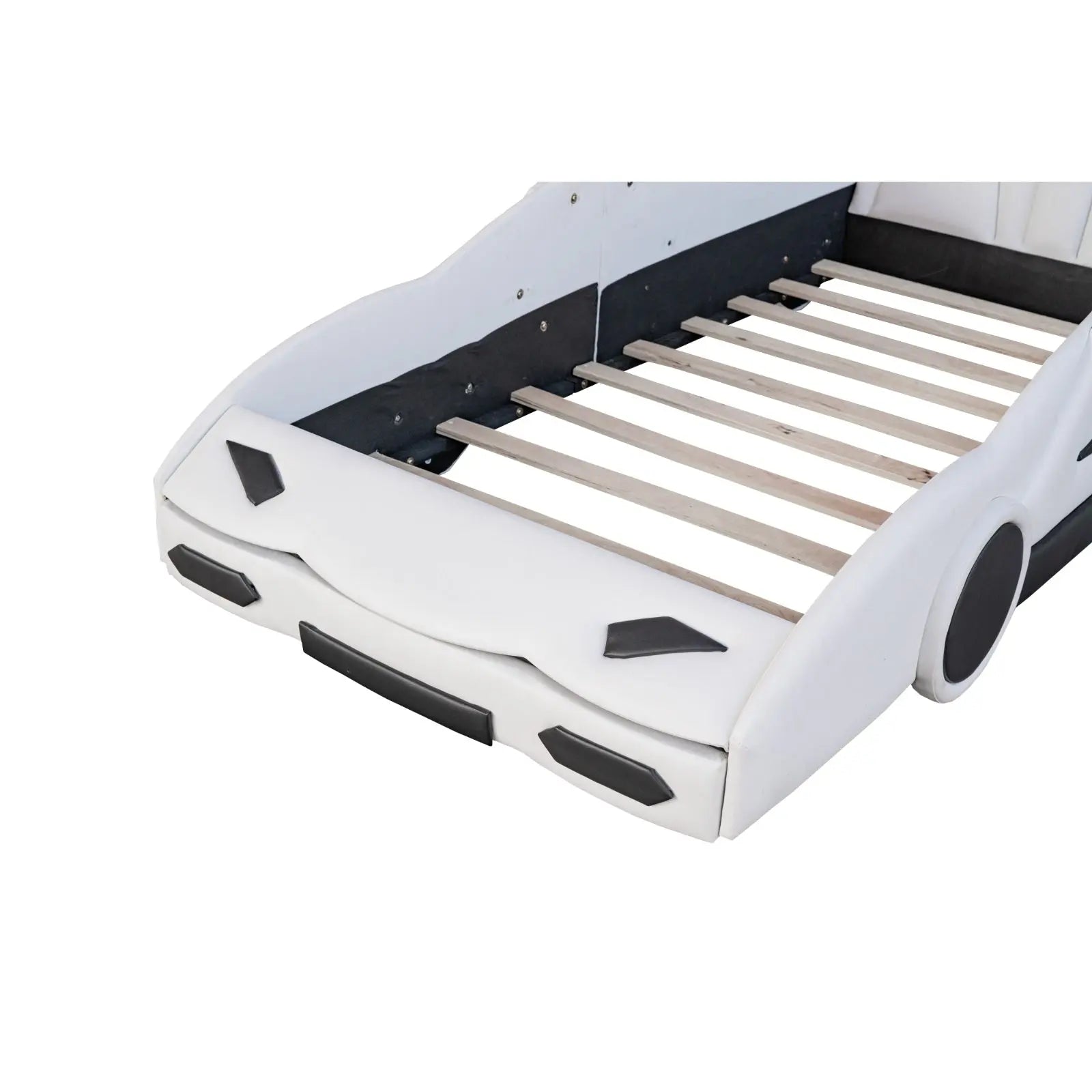 Twin Size Race Car-Shaped Platform Bed With Wheels, White My Store