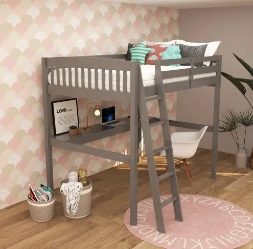 Grey High Loft Bed With Desk And Storage My Store