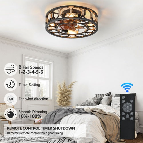 Cage Ceiling Fan With Light Remote Control Inkedjoy