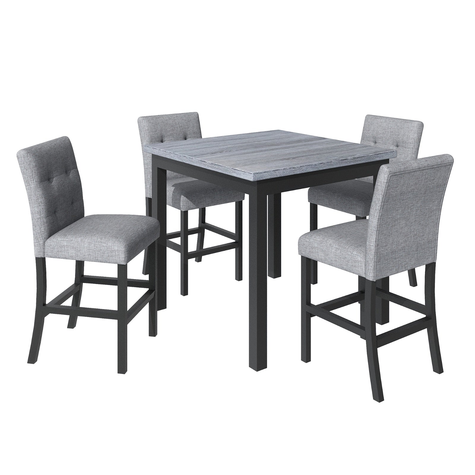 5-Piece Counter Height Dining Set, Wood Table  Chairs Stools W Footrest Inkedjoy
